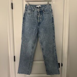 Dynamite Gisele Straight Leg High Waist Blue Wash Jeans Frayed Edge Size 26